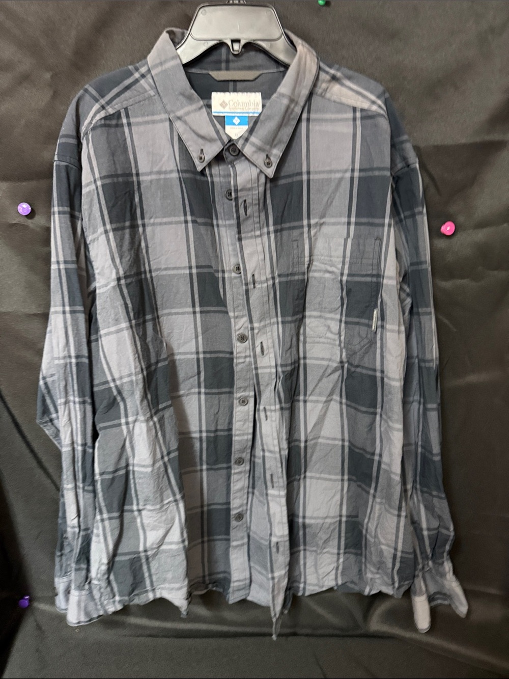 Columbia Men's Blue and Gray Plaid Button-Down Shirt